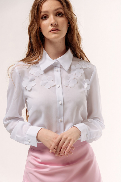 Белая рубашка оверсайз с полосками и кокеткой FLAIM 1049 белый - фото 1