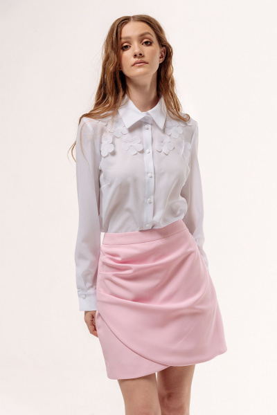 Белая рубашка оверсайз с полосками и кокеткой FLAIM 1049 белый - фото 9