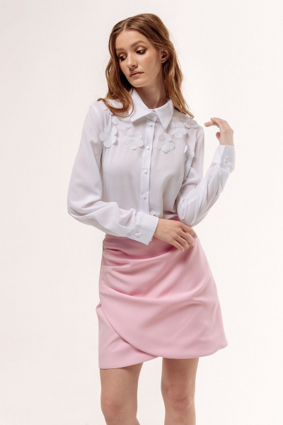 Белая рубашка оверсайз с полосками и кокеткой FLAIM 1049 белый - фото 7