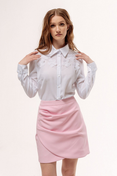 Белая рубашка оверсайз с полосками и кокеткой FLAIM 1049 белый - фото 6