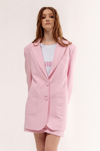 Деловой свободный жакет из костюмной ткани с карманами FLAIM 1050 розовый - фото 4