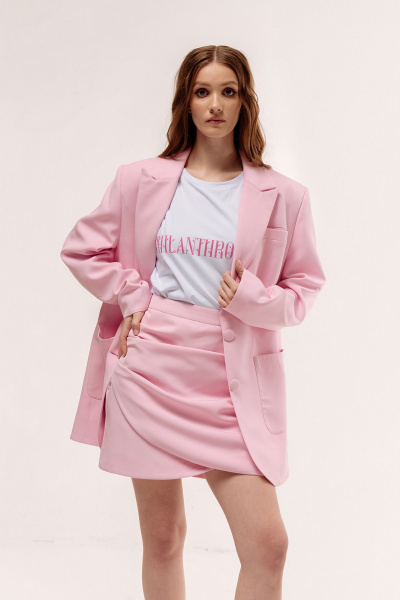 Розовая юбка на запах с складками и поясом FLAIM 1051.01 розовый - фото 8