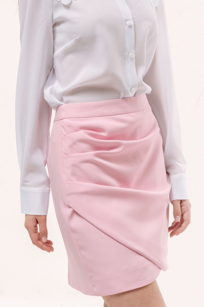 Розовая юбка на запах с складками и поясом FLAIM 1051.01 розовый - фото 6