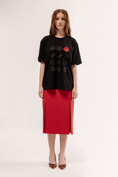 Черная майка с цветами и укороченным рукавом FLAIM 1055 черный - фото 7