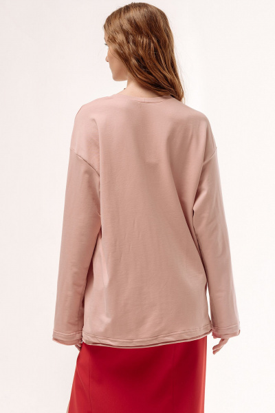 Розовый трикотажный джемпер с печатью и спущенным рукавом FLAIM 1057 персиковый - фото 2