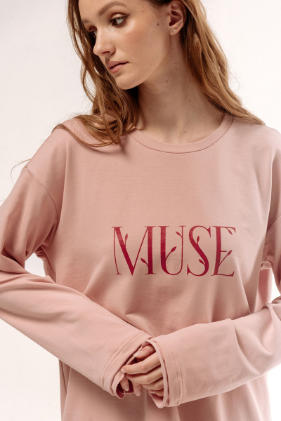 Розовый трикотажный джемпер с печатью и спущенным рукавом FLAIM 1057 персиковый - фото 12