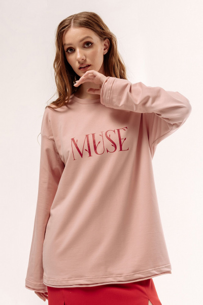 Розовый трикотажный джемпер с печатью и спущенным рукавом FLAIM 1057 персиковый - фото 11