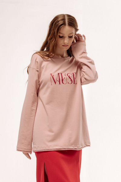 Розовый трикотажный джемпер с печатью и спущенным рукавом FLAIM 1057 персиковый - фото 1