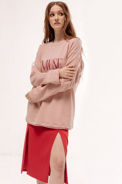 Розовый трикотажный джемпер с печатью и спущенным рукавом FLAIM 1057 персиковый - фото 10