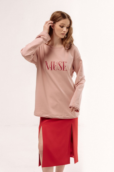 Розовый трикотажный джемпер с печатью и спущенным рукавом FLAIM 1057 персиковый - фото 8