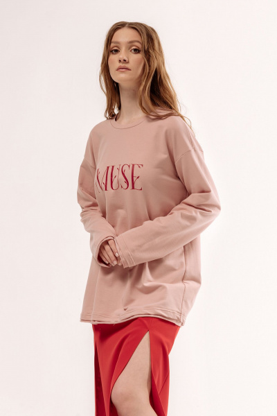 Розовый трикотажный джемпер с печатью и спущенным рукавом FLAIM 1057 персиковый - фото 7