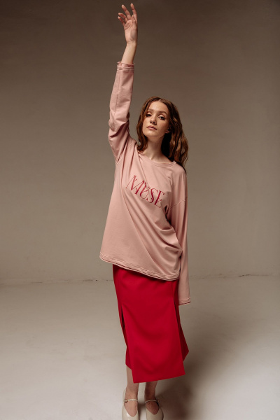 Розовый трикотажный джемпер с печатью и спущенным рукавом FLAIM 1057 персиковый - фото 5