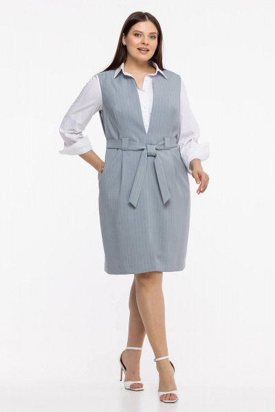 Деловой демисезонный приталенный сарафан из текстиля Avila 0833 серый - фото 1