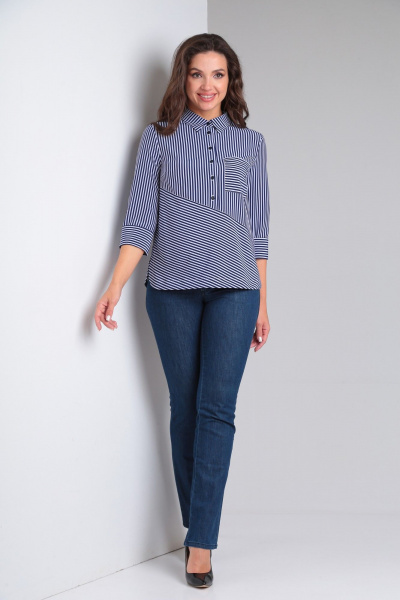 Свободная синяя блузка из вискозы с накладными карманами Modema м.726/2 - фото 7