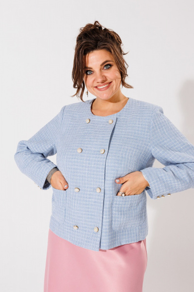 Голубой жакет в стиле Шанель из текстиля Anelli 1430 голубой - фото 4