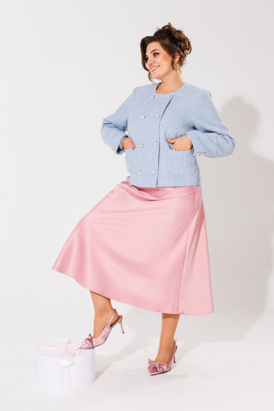 Голубой жакет в стиле Шанель из текстиля Anelli 1430 голубой - фото 5