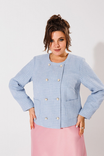 Голубой жакет в стиле Шанель из текстиля Anelli 1430 голубой - фото 2