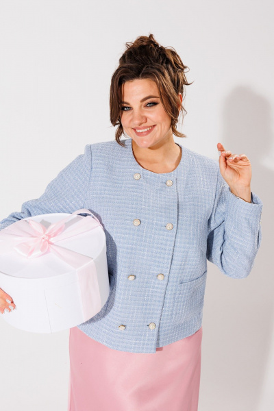 Голубой жакет в стиле Шанель из текстиля Anelli 1430 голубой - фото 1