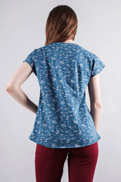 Блуза прямого силуэта из хлопка с коротким рукавом Mita ЖМ817 голубой+цветы - фото 2