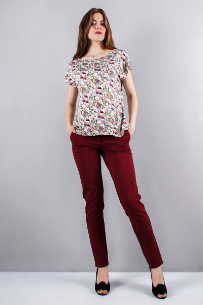 Блуза прямого силуэта с коротким рукавом из вискозы Mita ЖМ817 беж+цветы - фото 2