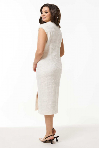 Платье прямого силуэта из текстиля с v-образной горловиной Mislana 1073 белый_с_кремовым - фото 4