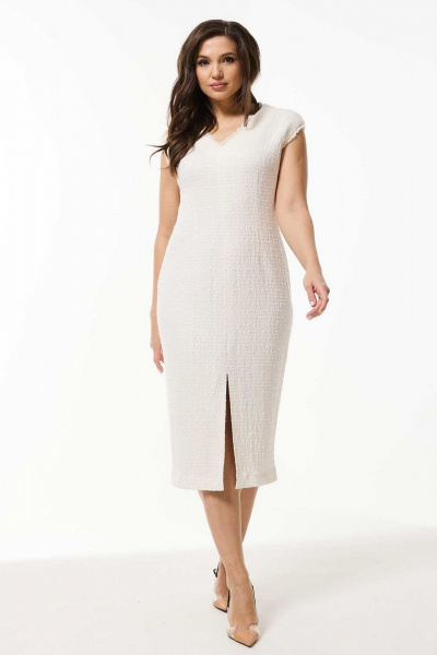 Платье прямого силуэта из текстиля с v-образной горловиной Mislana 1073 белый_с_кремовым - фото 1