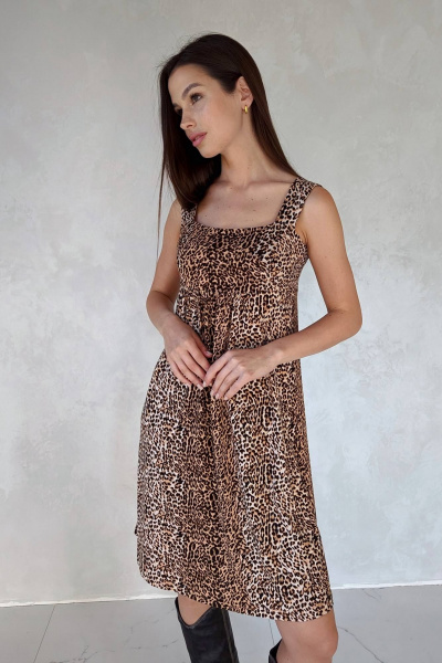 Легкий сарафан на широких бретелях с оригинальной расцветкой Patriciа NY1153 коричневый,молочный - фото 2