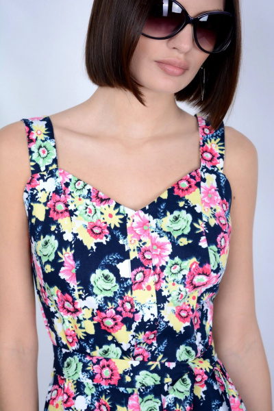 Летний мультиколор сарафан из хлопка с классическим силуэтом Patriciа NY14883 темно-синий,розовый - фото 3