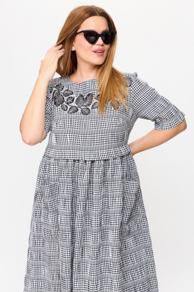 Платье из жатки с завышенной талией и карманами Michel chic 2132/1 черный,белый - фото 7