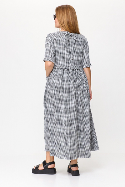 Платье из жатки с завышенной талией и карманами Michel chic 2132/1 черный,белый - фото 6