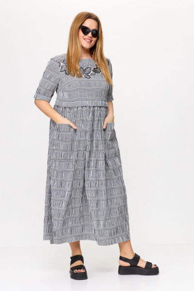 Платье из жатки с завышенной талией и карманами Michel chic 2132/1 черный,белый - фото 4