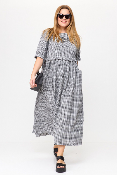 Платье из жатки с завышенной талией и карманами Michel chic 2132/1 черный,белый - фото 3