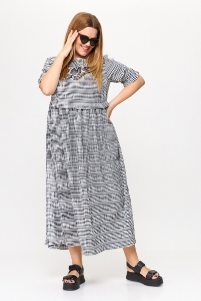 Платье из жатки с завышенной талией и карманами Michel chic 2132/1 черный,белый - фото 2