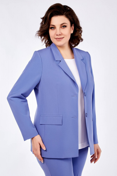 Голубой трикомпонентный деловой костюм из текстиля Ольга Стиль С-828 голубой - фото 3