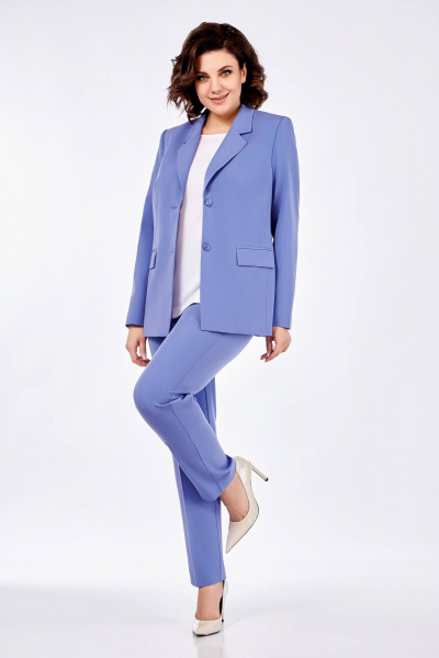 Голубой трикомпонентный деловой костюм из текстиля Ольга Стиль С-828 голубой - фото 7