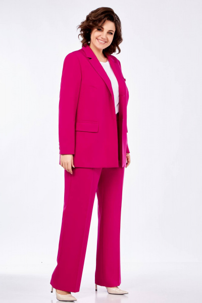 Розовый костюм из текстиля для деловых и повседневных луков Ольга Стиль С-823 фуксия - фото 8