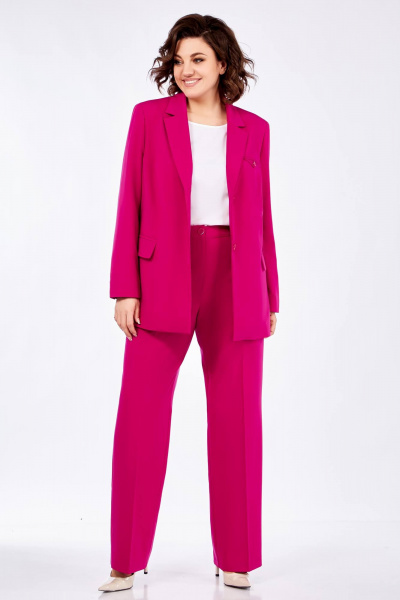 Розовый костюм из текстиля для деловых и повседневных луков Ольга Стиль С-823 фуксия - фото 7