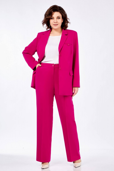Розовый костюм из текстиля для деловых и повседневных луков Ольга Стиль С-823 фуксия - фото 6