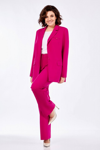 Розовый костюм из текстиля для деловых и повседневных луков Ольга Стиль С-823 фуксия - фото 5