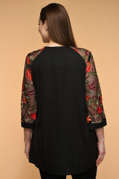 Блуза кружево из текстиля для на каждый день, демисезон Медея и К 1903 черный - фото 2