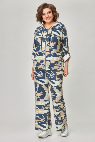 Брюки прямые с эластичной тесьмой и куртка демисезонная Svetlana-Style 1932 камуфляж - фото 1