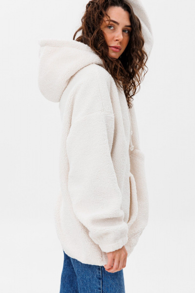 Oversize трикотажное худи с капюшоном и карманом кенгуру HIT 0220 белый - фото 7