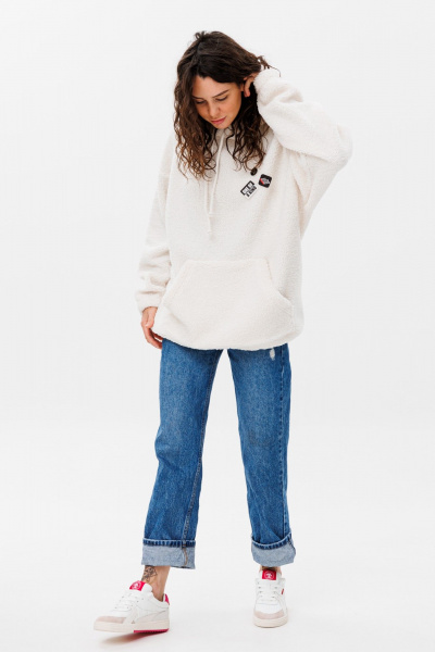 Oversize трикотажное худи с капюшоном и карманом кенгуру HIT 0220 белый - фото 2