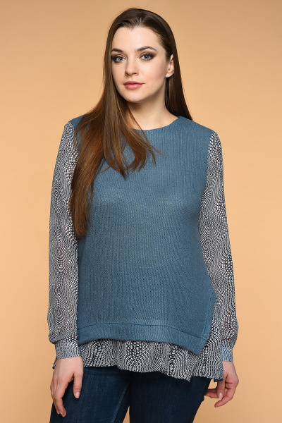Туника из шерсти и трикотажа с длинной 70 см для демисезона Медея и К 1898 голубой - фото 1