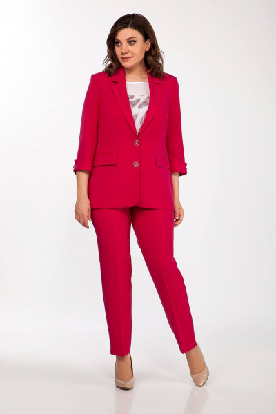 Деловой комплект блуза, брюки и жакет из текста Ольга Стиль С-656 фуксия - фото 5
