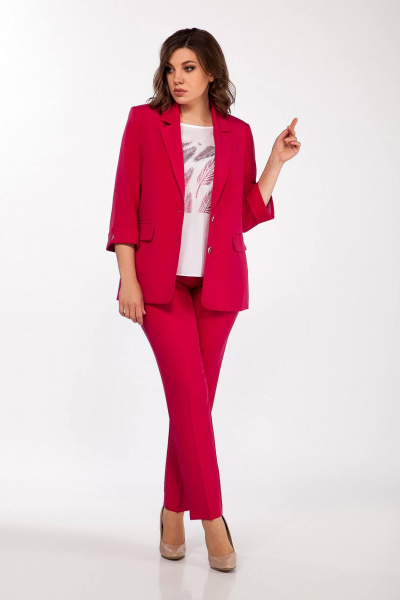 Деловой комплект блуза, брюки и жакет из текста Ольга Стиль С-656 фуксия - фото 4