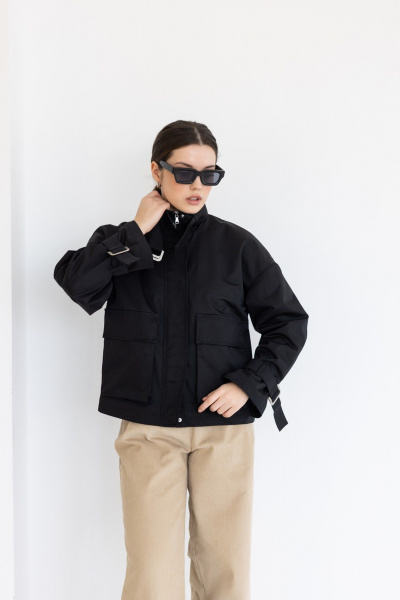 Хлопковая куртка с сатиновым эффектом для повседневных образов FEVRALI М04-2024 черный - фото 5