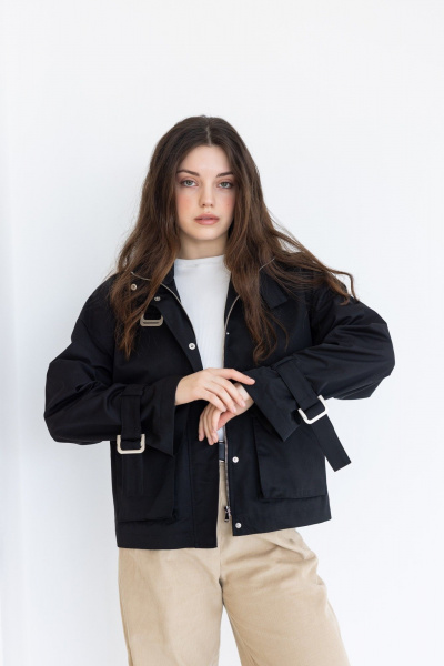 Хлопковая куртка с сатиновым эффектом для повседневных образов FEVRALI М04-2024 черный - фото 2