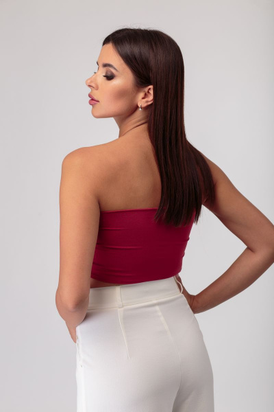 Летний топ без бретелей из текстиля, универсальный и стильный Anelli 767 бордо - фото 6