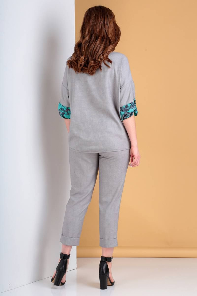 Летний женский комплект из блузы и брюк с резинкой Liona Style 752 серый/бирюза - фото 3